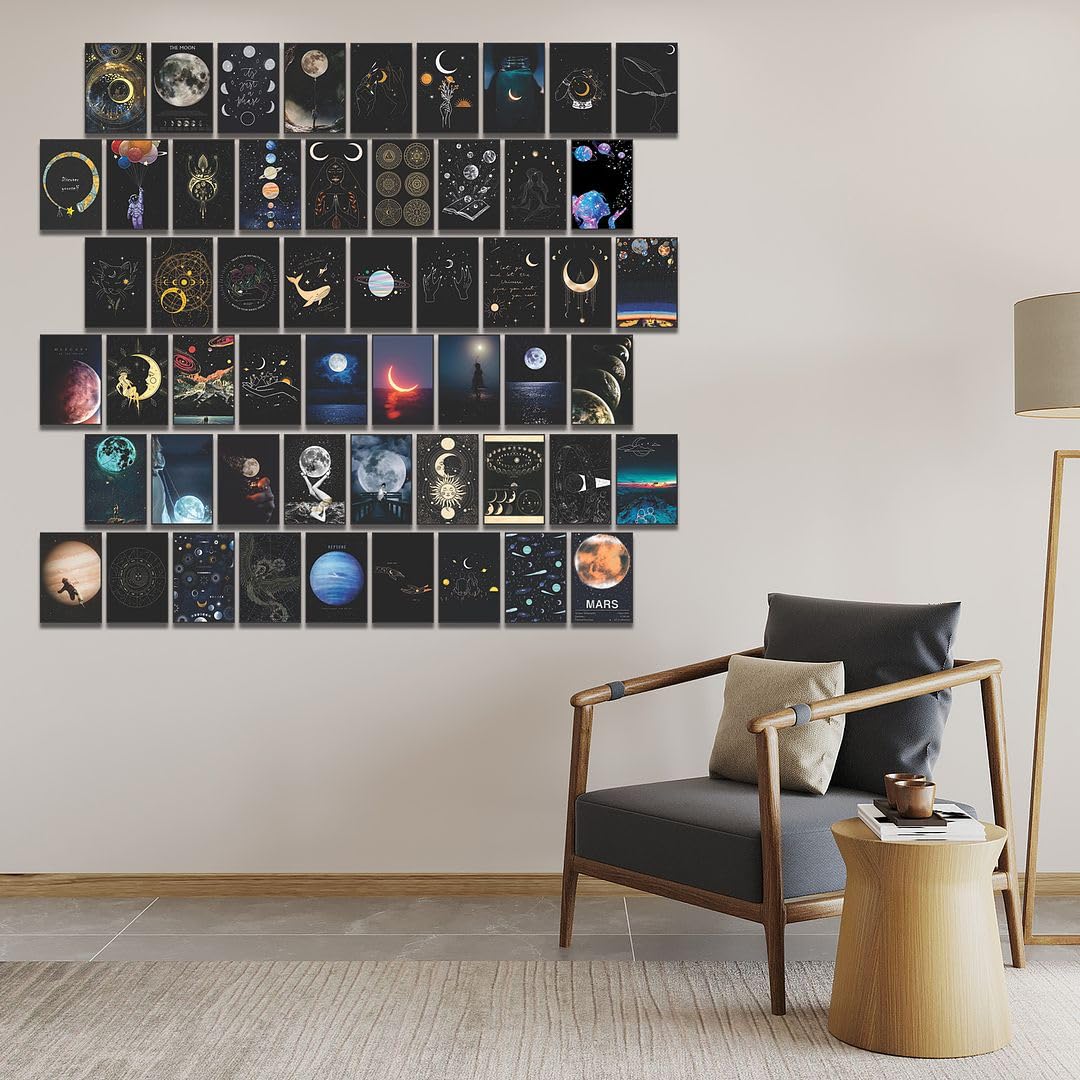 Cvanu 54Pcs Space & Moon Aesthetic Printed Poster Wall Collage Kit With Glue Dot Tape For Wall Decoration (6Inchx4Inch)_202310-1